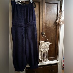 NWT free people L - strapless jumpsuit navy blue